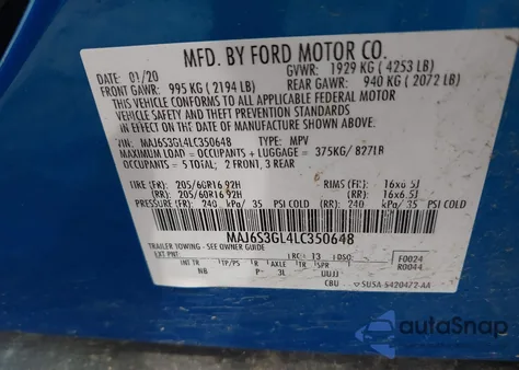 2020 Ford Ecosport Se из США, поврежденный, VIN MAJ6S3GL4LC350648